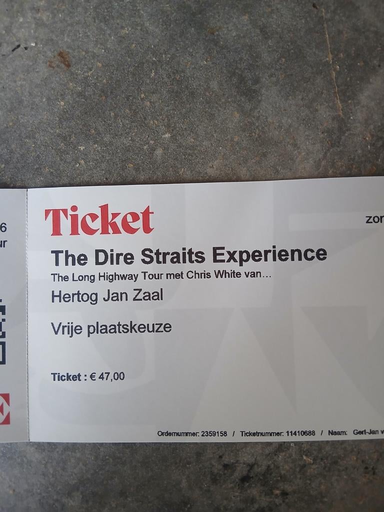 2 Tickets te koop van the dire Straits experience, Ophalen, Overige typen
