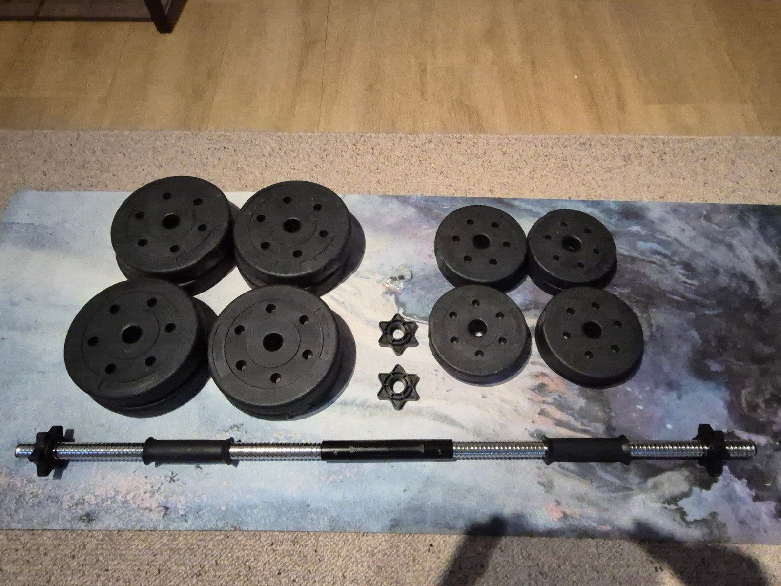 Dumbbell en halterset met gewichten, Sport en Fitness, Ophalen, Gebruikt, Armen, Halterset