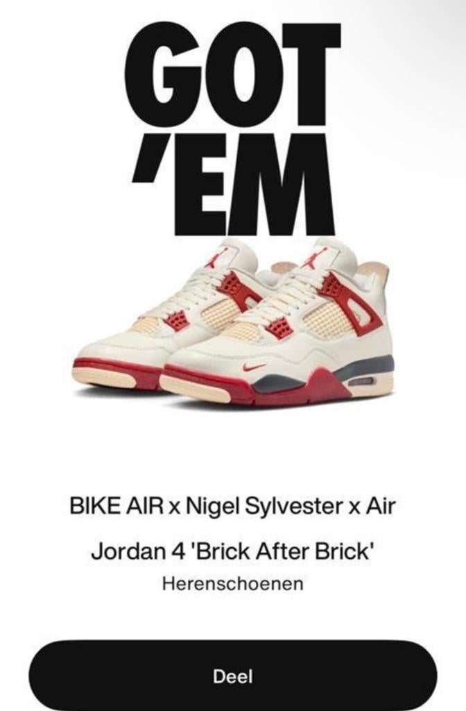 Nike Jordan 4 x Nigel Sylvester ‘Brick After Brick maat 38, Kleding | Heren, Schoenen, Wit, Nieuw, Ophalen of Verzenden, Sneakers of Gympen