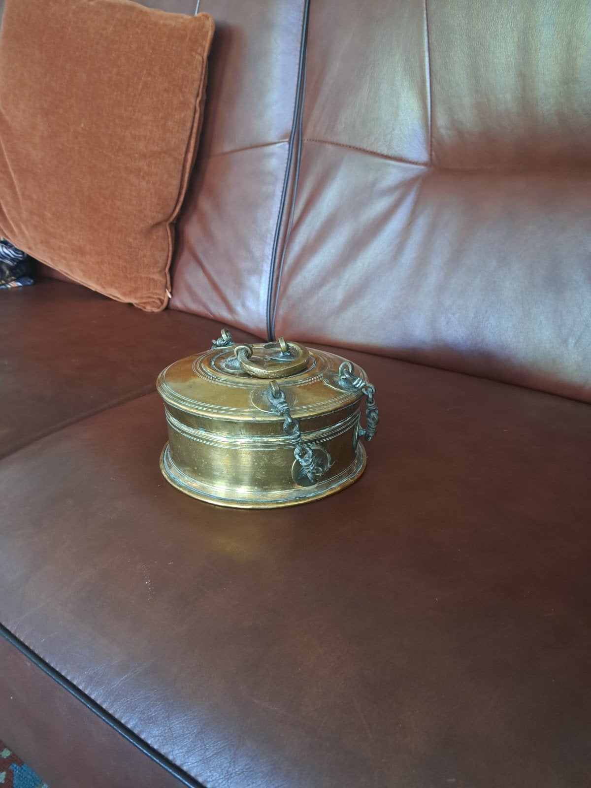 mooie oude koperen pan daan box, Ophalen of Verzenden