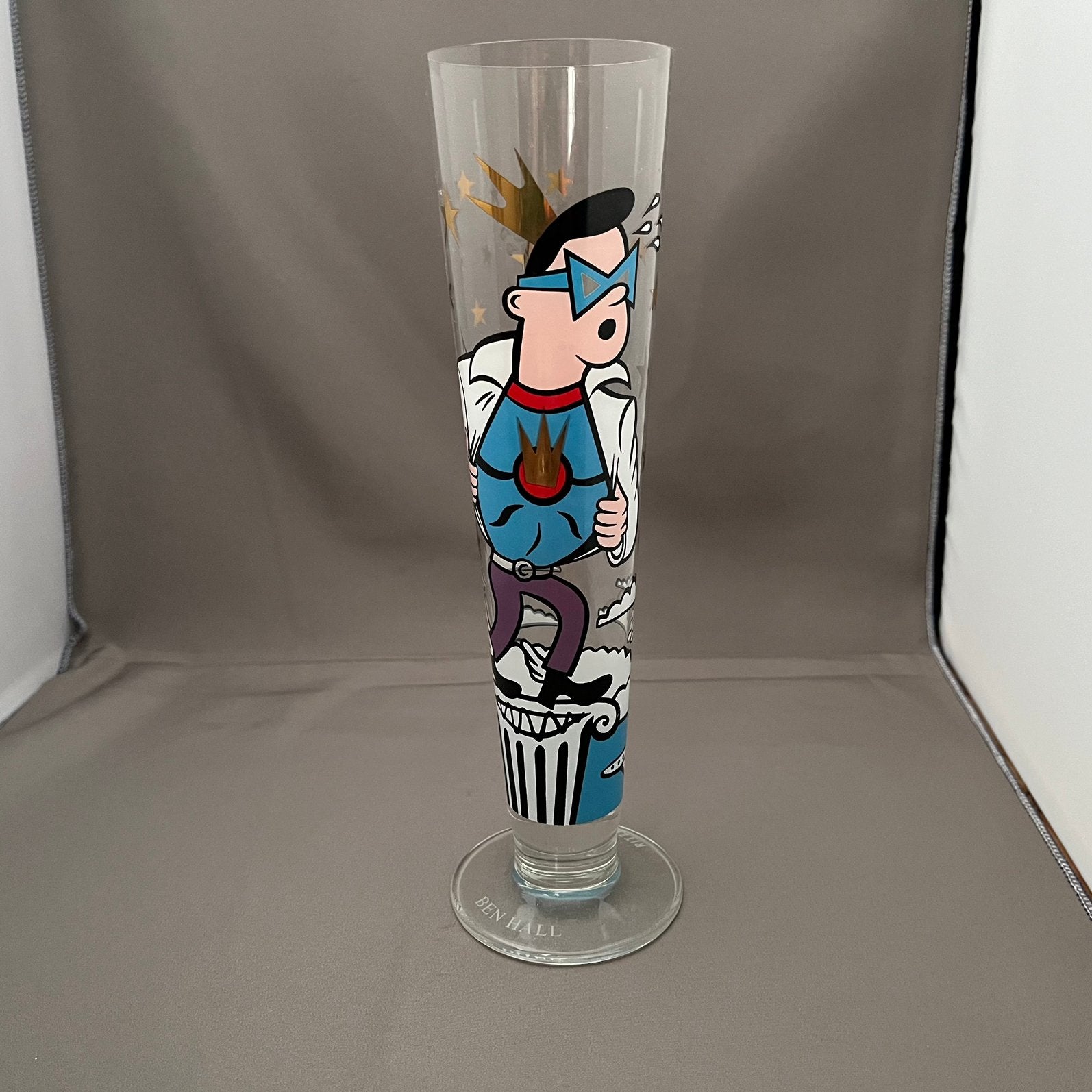 Vintage Ritzenhoff Bierglas Ben Hall 1998 Super Hero Design, Verzamelen, Ophalen of Verzenden, Zo goed als nieuw, Bierglas