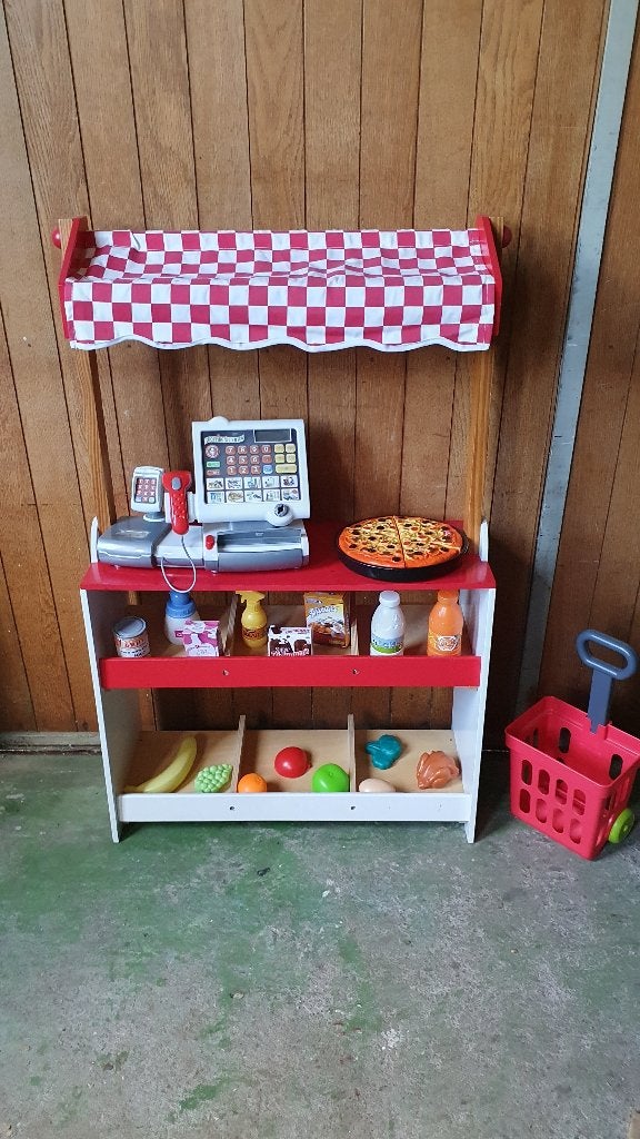 Nieuwstaat houten Speelwinkeltje/marktkraam met grote, Ophalen, Zo goed als nieuw, Hout