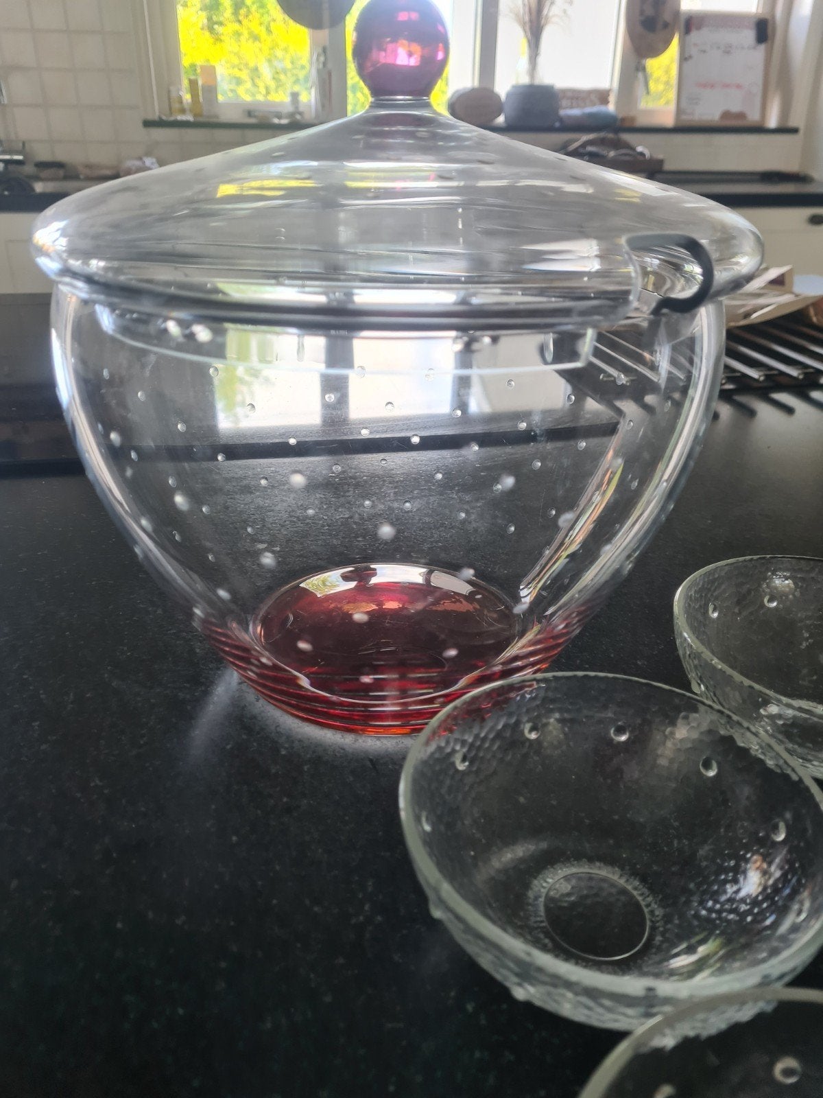 Glazen punch bowl set met 4 kleine schaaltjes, Ophalen of Verzenden, Glas