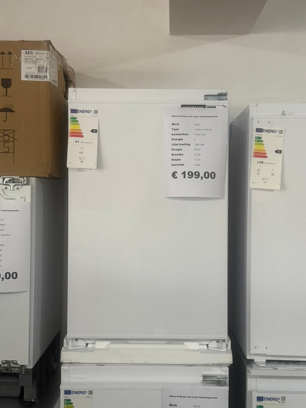 Ignis Inbouw koelkast sleepdeur 88cm nieuw, 85 tot 120 cm, Zonder vriesvak, Ignis, Ignis