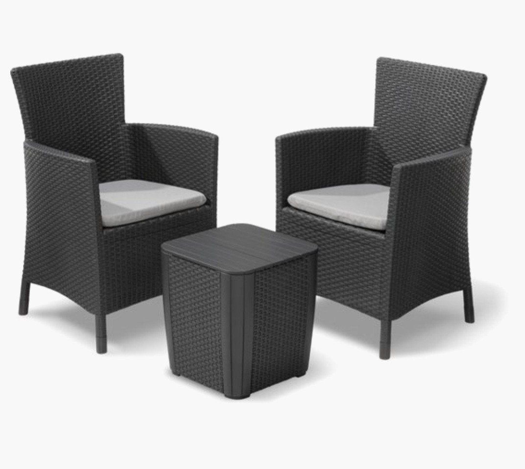 Allibert Iowa Balkonset / tuinset – 2 personen - Grafiet, Tuin en Terras, 2 zitplaatsen, Kunststof, Nieuw, Ophalen of Verzenden