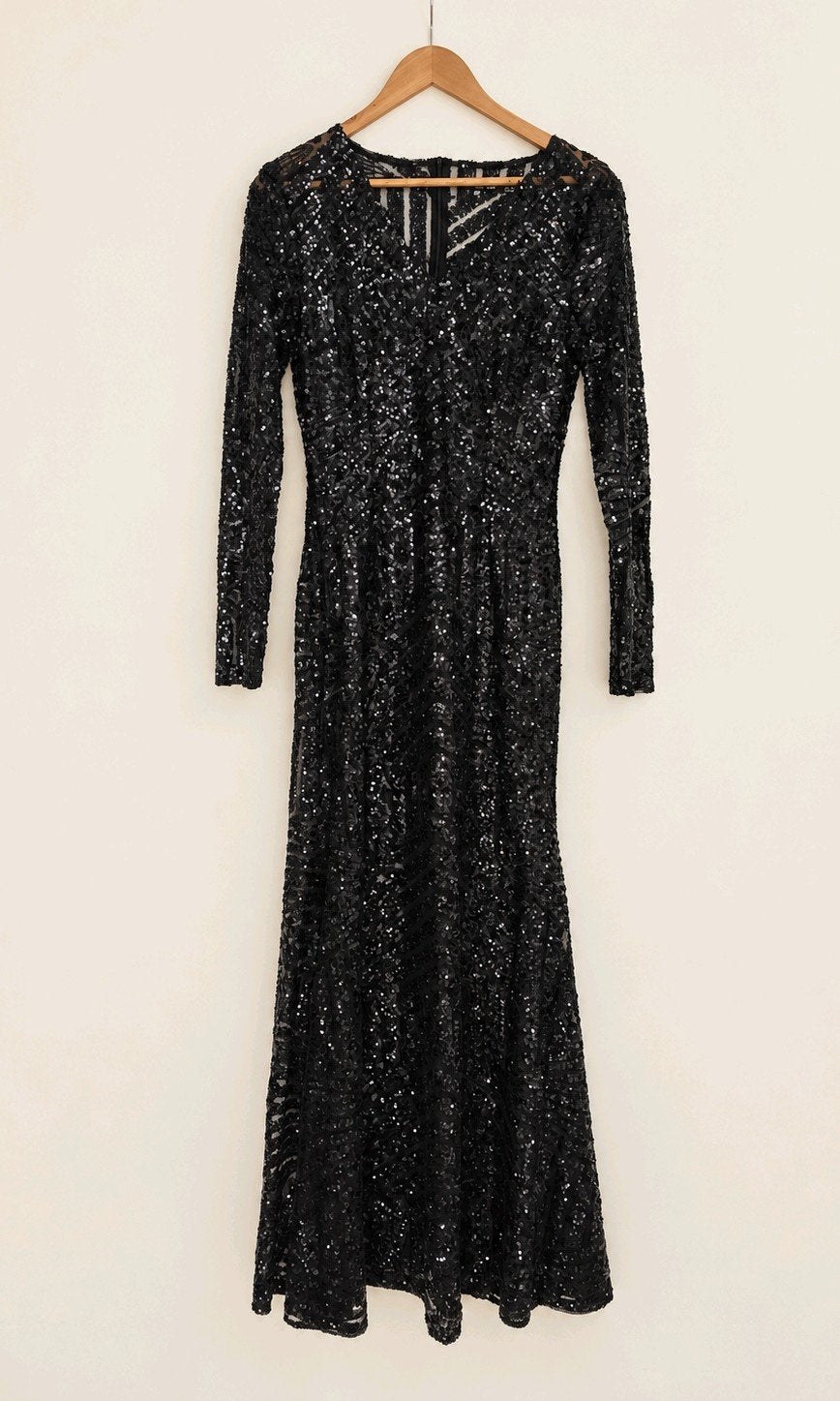 Boohoo Zwarte Glitterjurk - Maat 40, Maat 38/40 (M), Ophalen of Verzenden, Zo goed als nieuw, Onder de knie