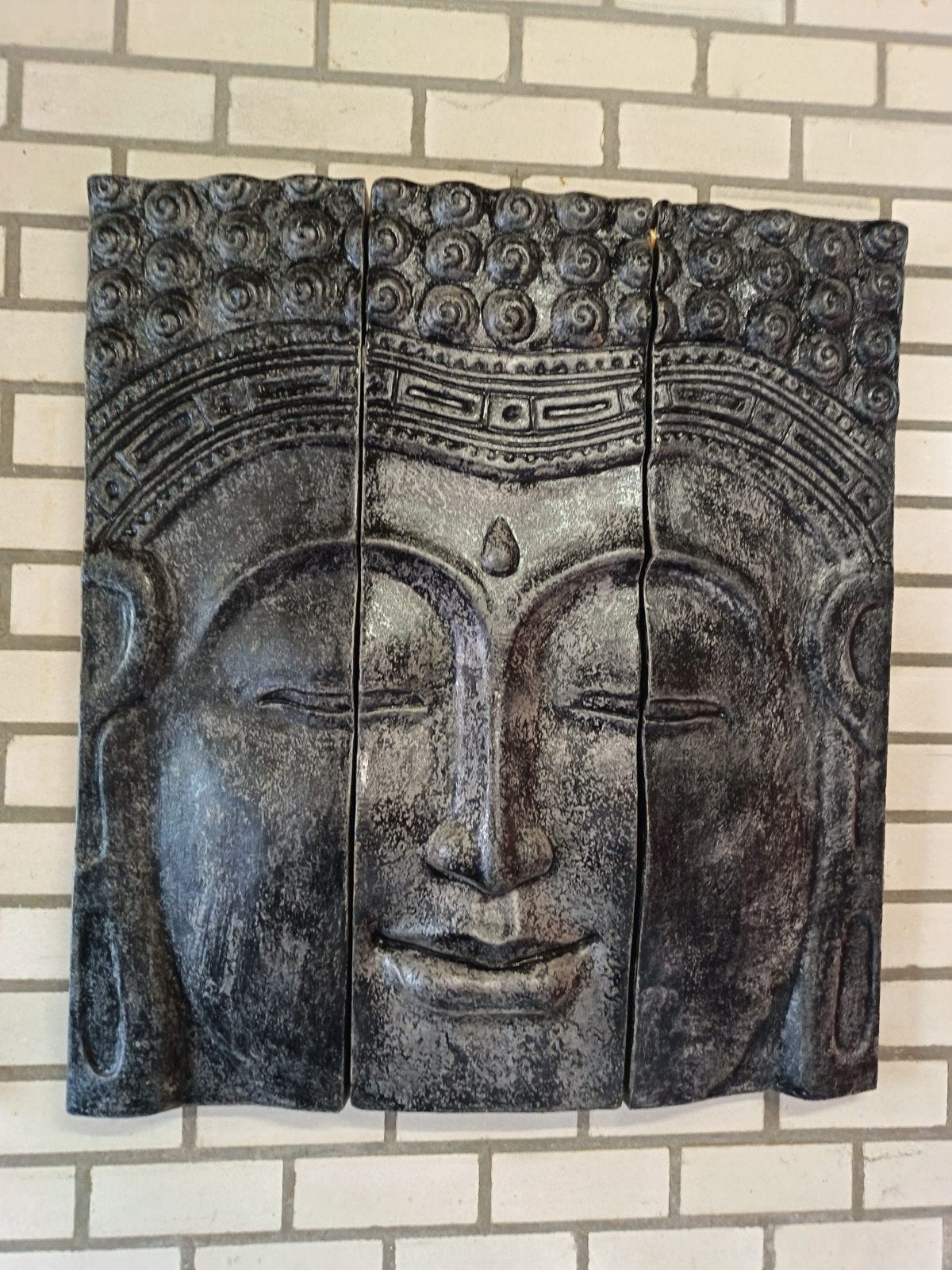 Boeddha reliëf kunstwerk in 3 delen, Ophalen, Met reliëf, Grijs, Zo goed als nieuw