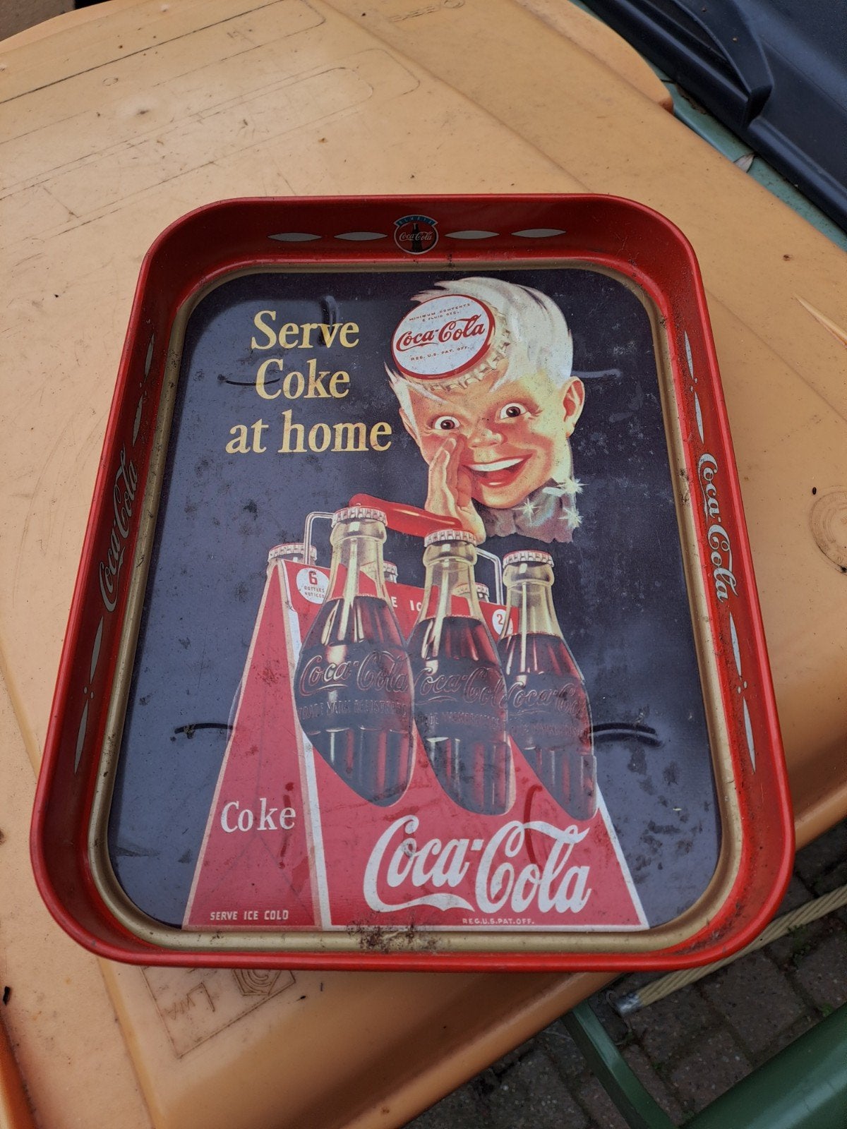 Vintage Coca-Cola dienblad - Serve Coke at home, Ophalen of Verzenden, Gebruikt, Gebruiksvoorwerp