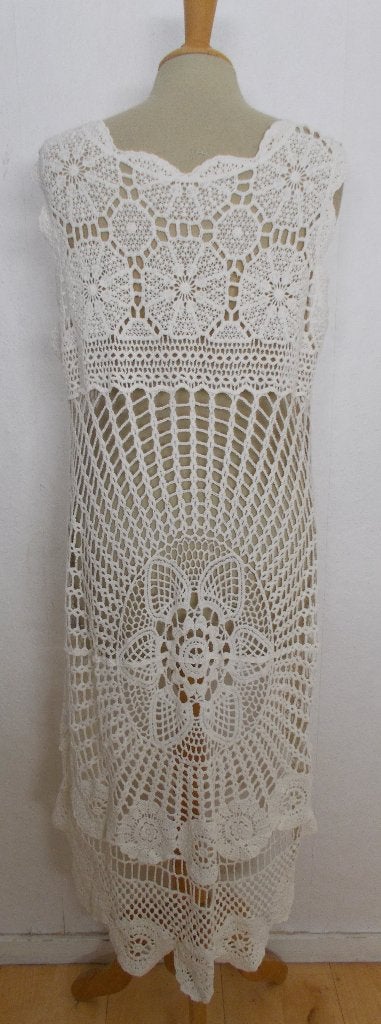 100% katoen aparte haak look beige Ibiza/bohemian jurk! L, Verzenden, Beige, Maat 42/44 (L), Zo goed als nieuw