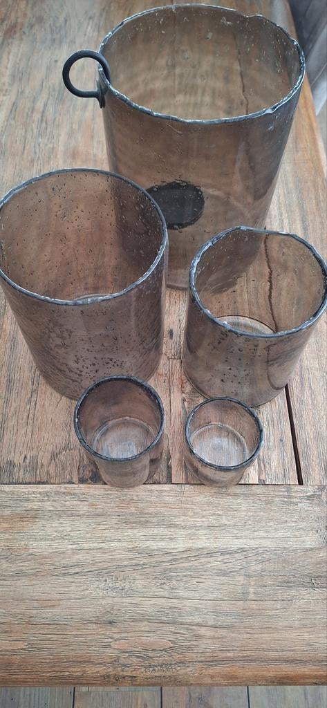 Stoere sobbere bubbeltjes glas windlichten 5 stuks, Huis en Inrichting, Woonaccessoires | Kandelaars en Kaarsen, Ophalen of Verzenden