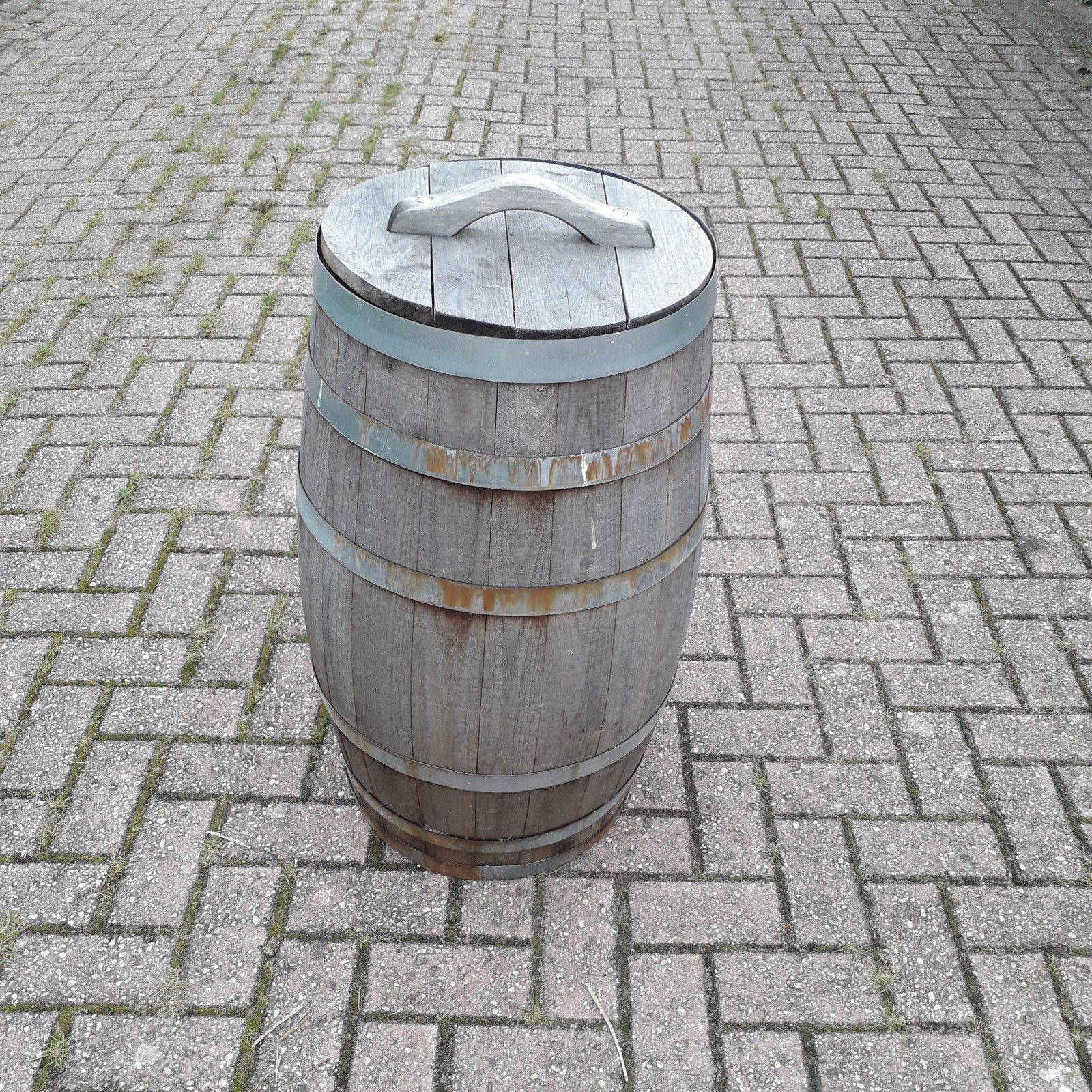 Gezellige houten bloembak / plantenbak van wijnvat, Ophalen, Gebruikt, Minder dan 60 cm, Rond