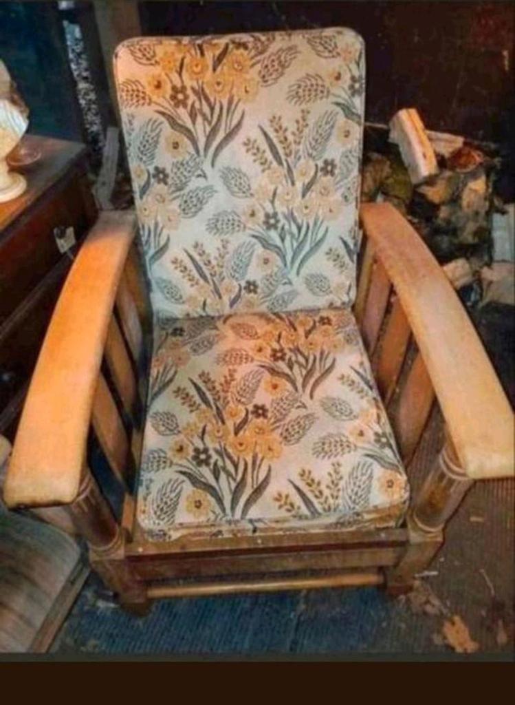 Vintage fauteuil / rookstoel met houten frame, Ophalen, Gebruikt, Minder dan 75 cm, Vintage, Retro