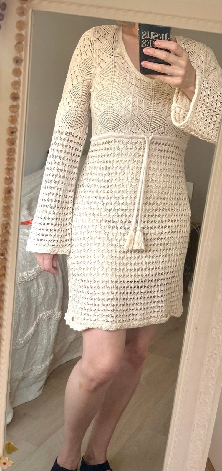 Cotton Club Gehaakte Beige Jurk M/L - Ongedragen, Kleding | Dames, Jurken, Maat 38/40 (M), Beige, Nieuw, Ophalen of Verzenden