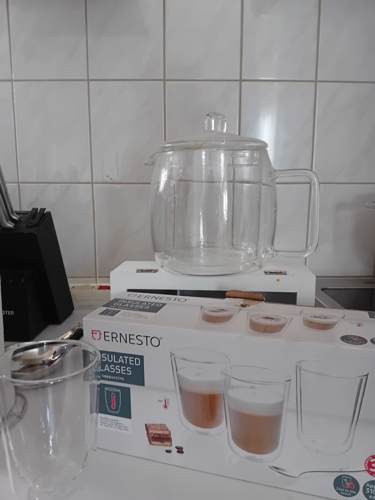dubbelwandige theepot en 3 theeglazen, Ophalen, Overige typen, Nieuw, Glas