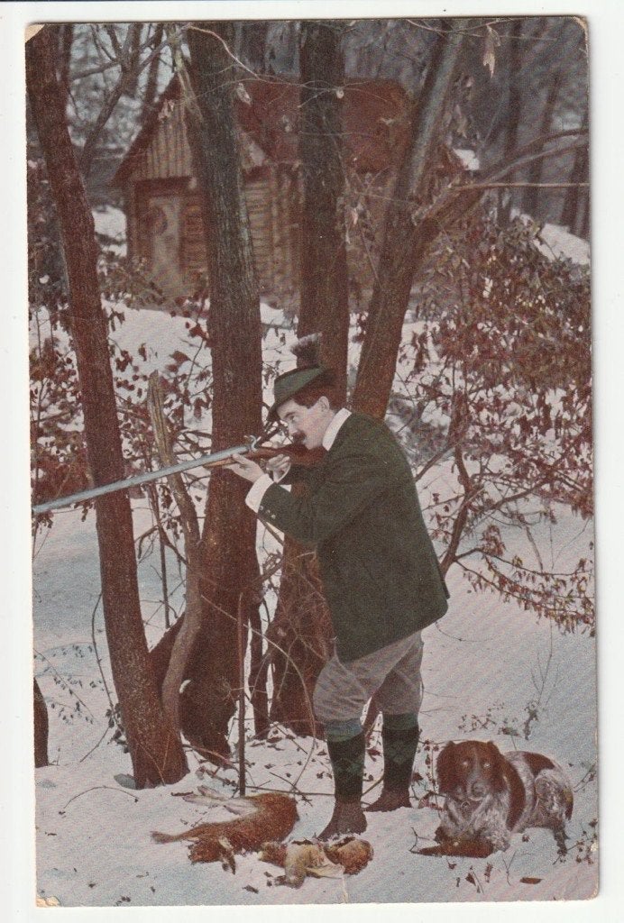 Jager jacht jachthond jachtgeweer oude ansichtkaart 1913, Verzenden, Voor 1920, Gelopen, Overige thema's