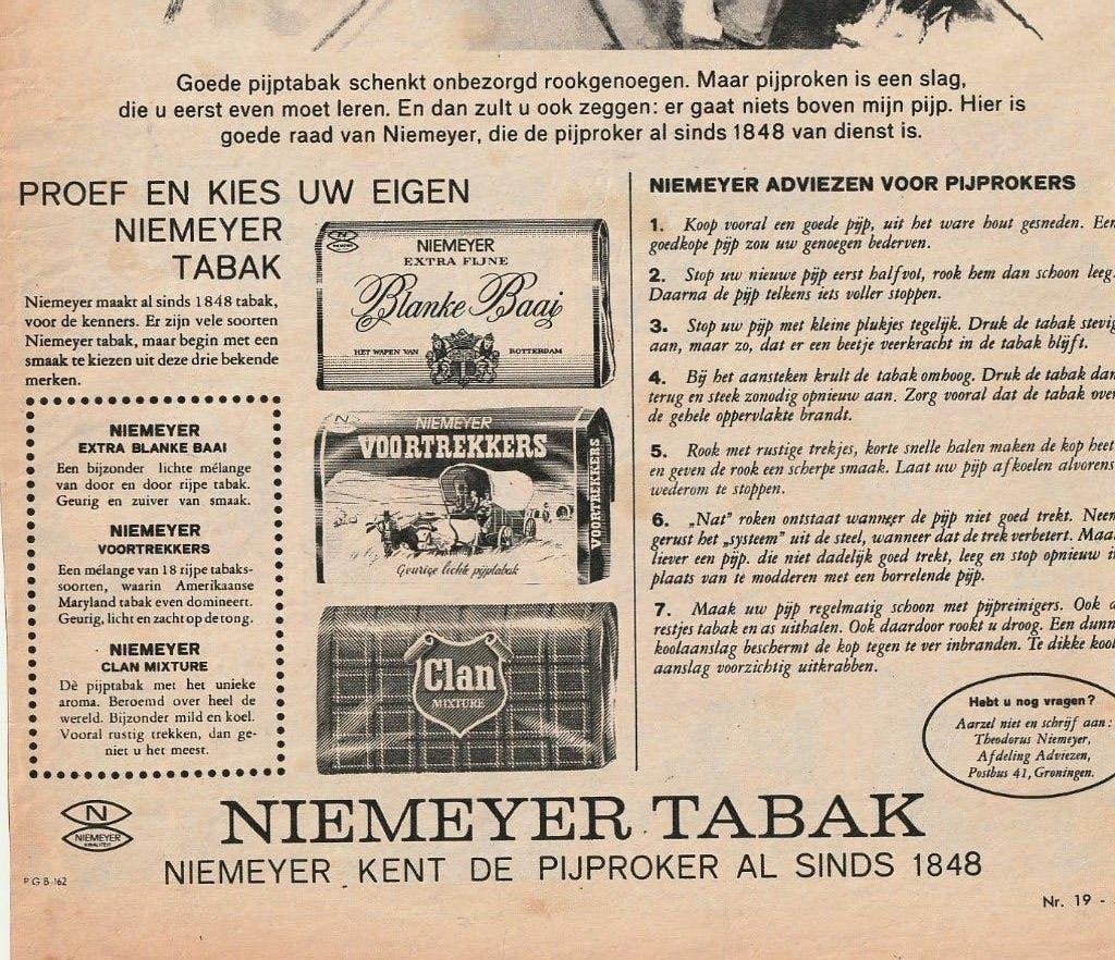 Retro reclame 1960 Niemeyer Groningen pijptabak adviezen, Verzenden, Overige typen