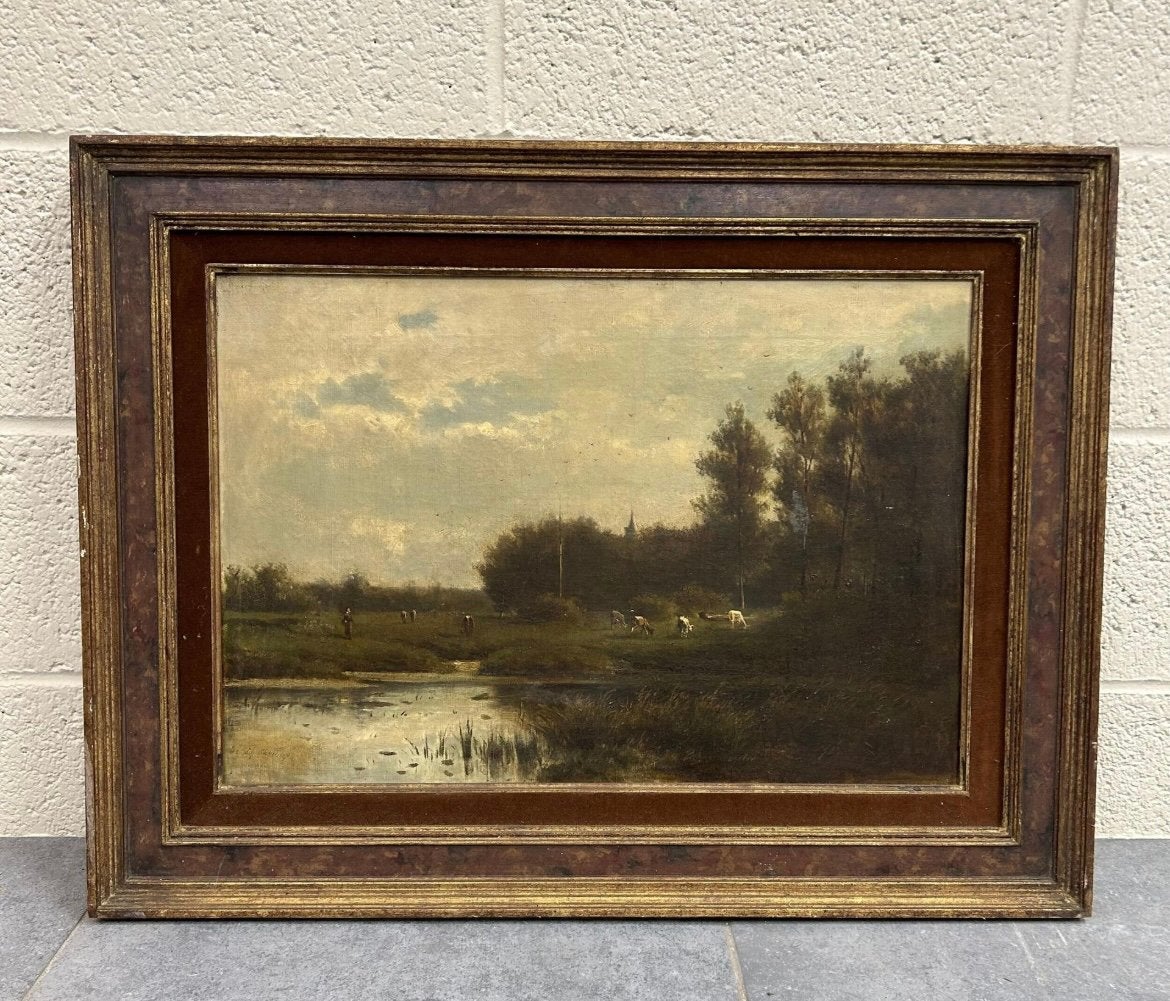 Oud (vermoedelijk Frans) schilderij van een landschap., Antiek en Kunst, Kunst | Schilderijen | Klassiek, Ophalen