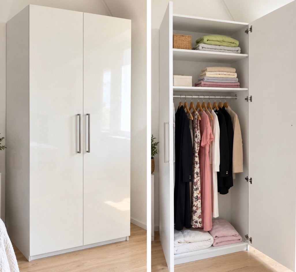 Ikea pax hoogglans Witte kledingkast met hang- en legruimte, Huis en Inrichting, Ophalen, 100 tot 150 cm, 200 cm of meer, Zo goed als nieuw