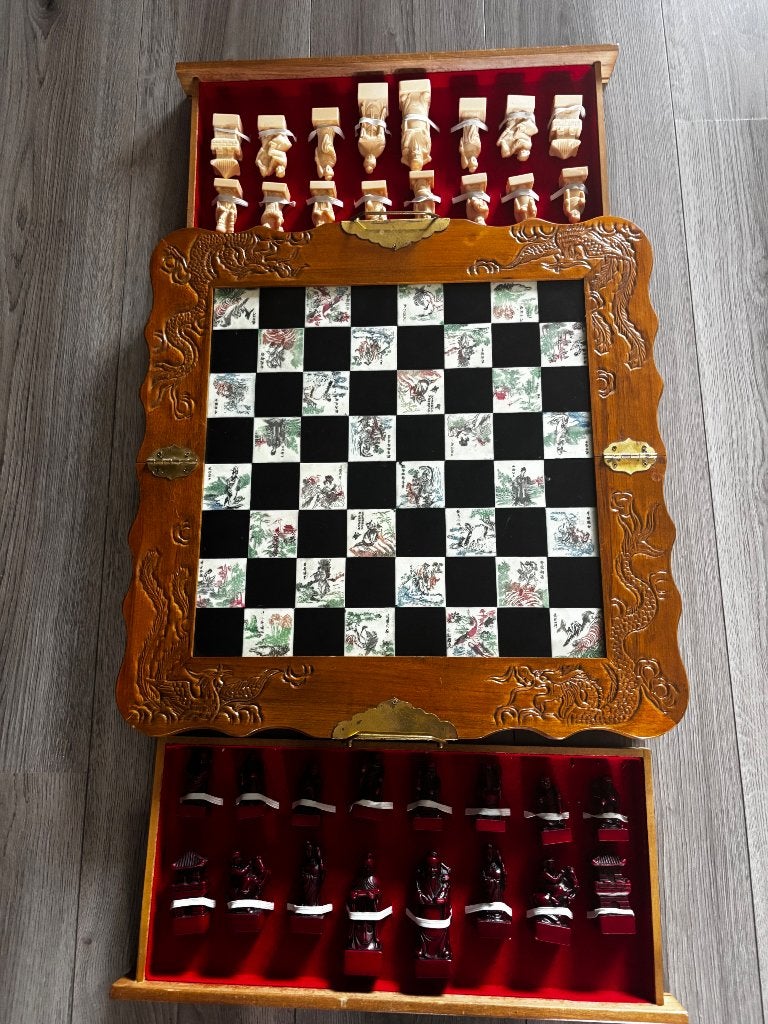 Vintage chinees schaakbord, Hobby en Vrije tijd, Ophalen, Minder dan 500 stukjes, Gebruikt, Schaken