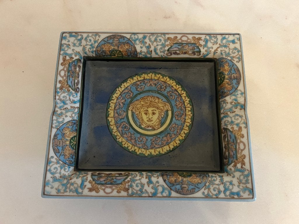 Vintage Wong Lee-asbak in Versace stijl, zeer goede staat, Blauw, Mediterraans, Ophalen of Verzenden, Zo goed als nieuw