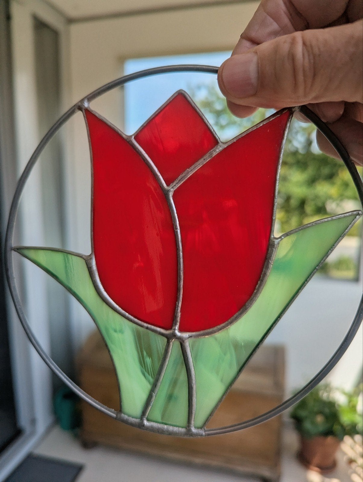 Twee handgemaakte gebrandschilderde tulp Sunsnatchers, Ophalen of Verzenden