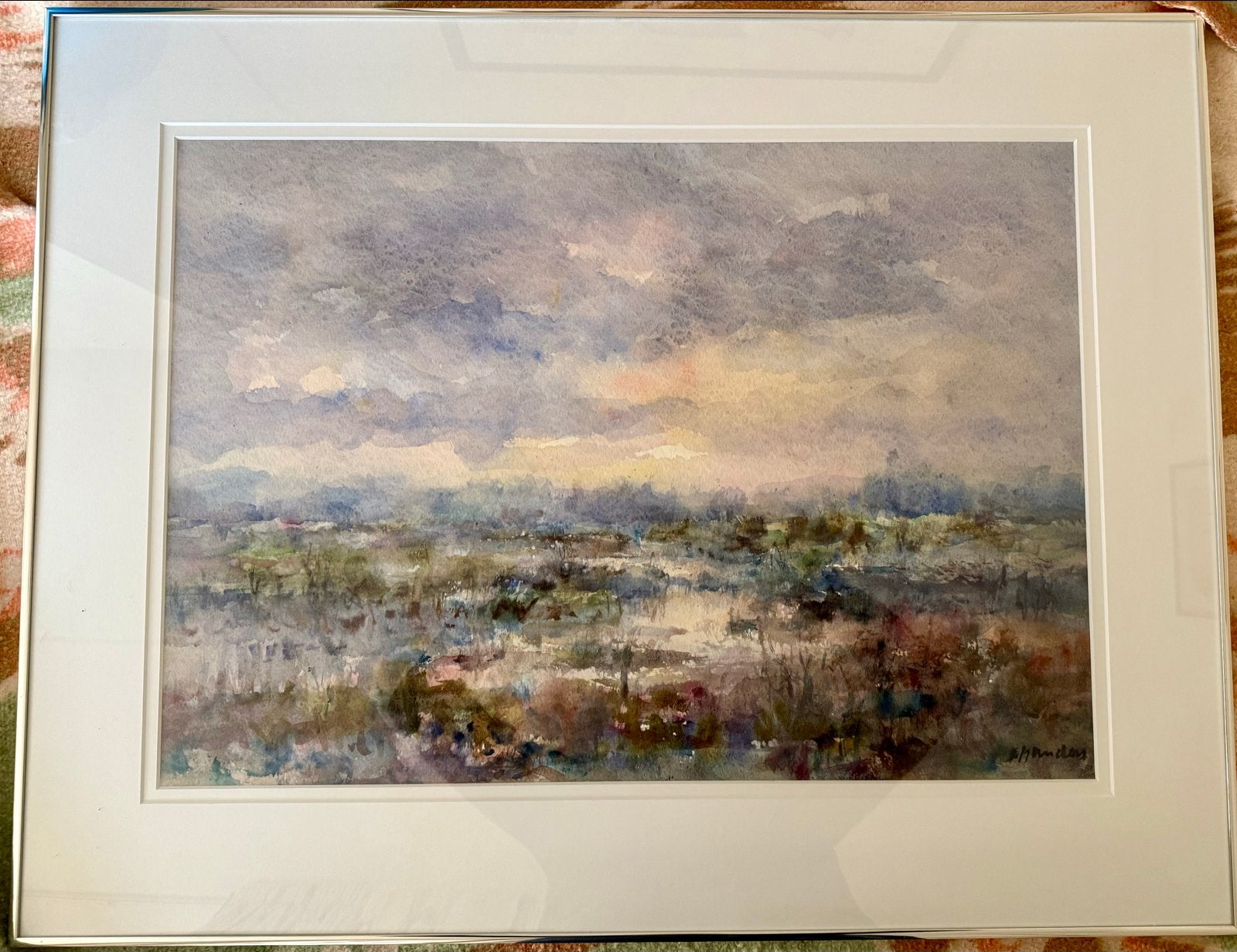 Schilderij Landschap Aquarel Gesigneerd Ingelijst, Antiek en Kunst, Realistisch, Ophalen of Verzenden, Gesigneerd, Landschap