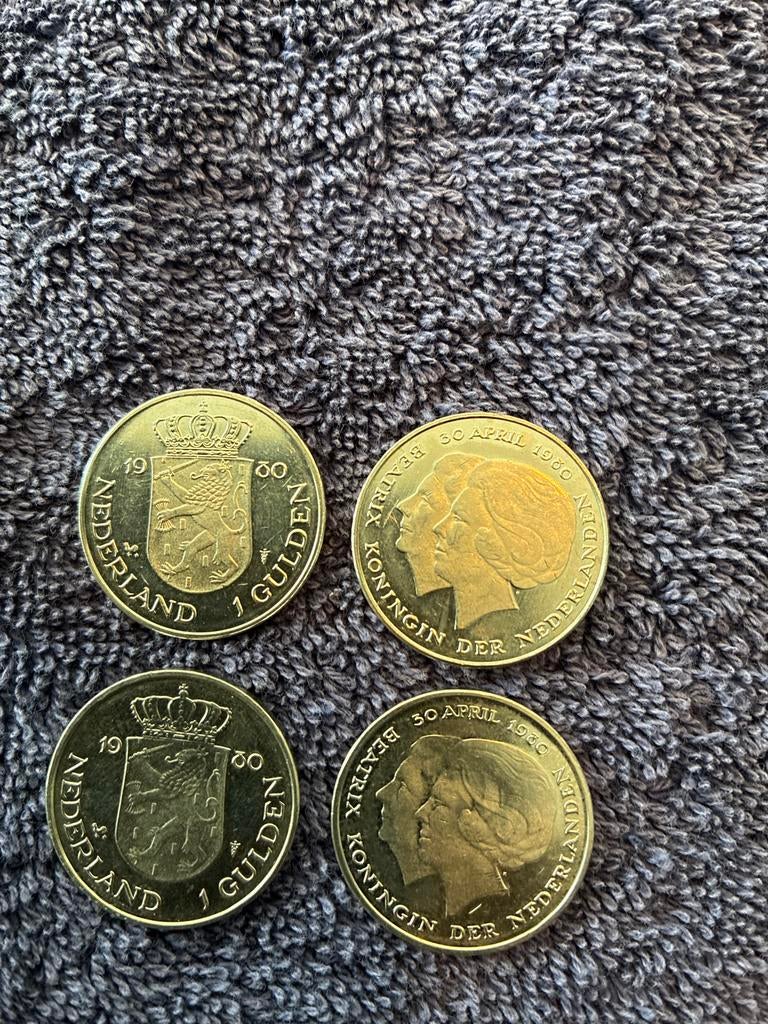4 Beatrix 1 Gulden munten 1980, Ophalen of Verzenden, Overige landen, Overige waardes, Setje