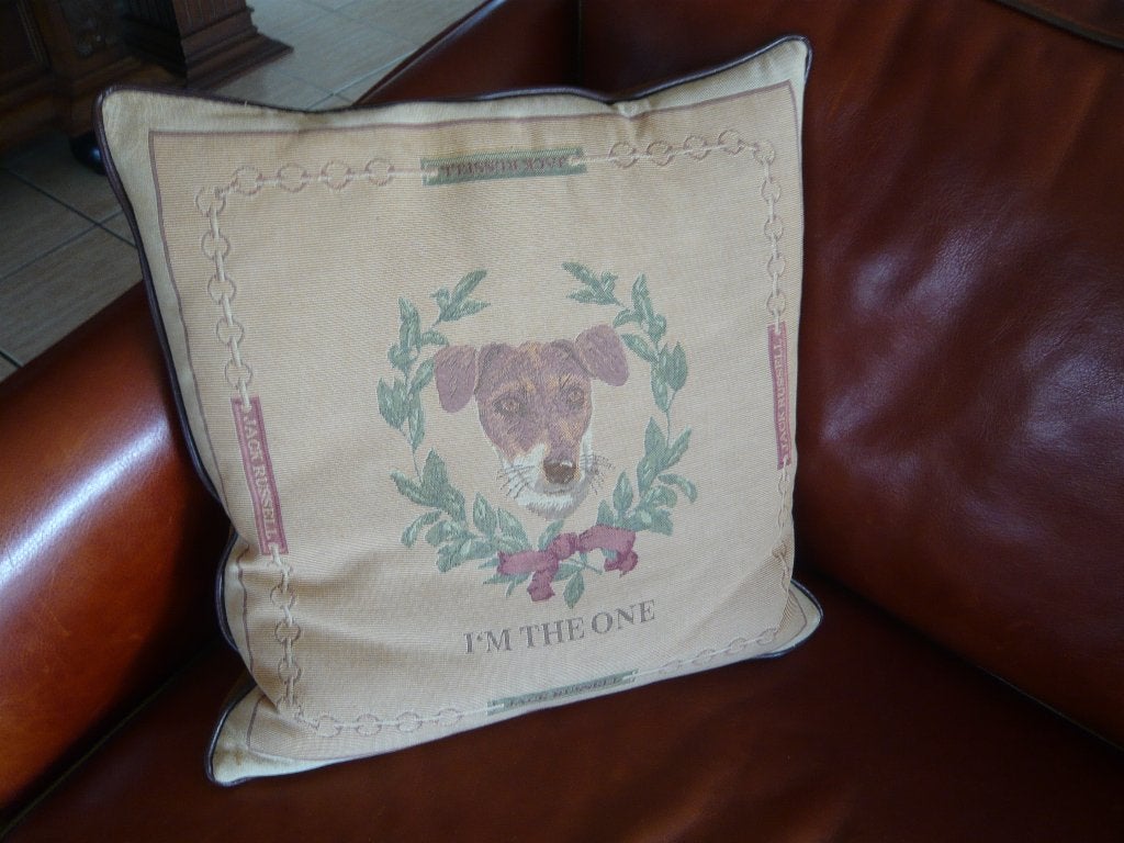 sierkussen met Jack Russell hond 45x45cm, Huis en Inrichting, Woonaccessoires | Kussens, Beige, Vierkant, Ophalen of Verzenden