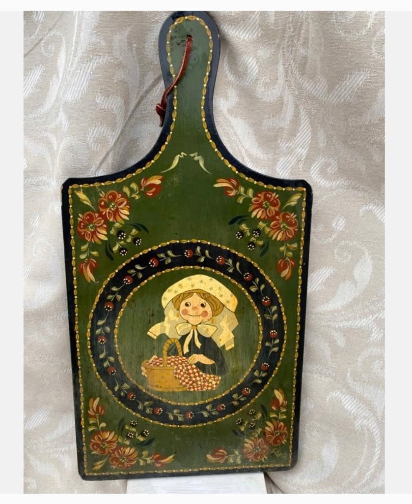 Vintage groene snijplank mooie beschildering 46 x 24 cm, Antiek en Kunst, Ophalen of Verzenden