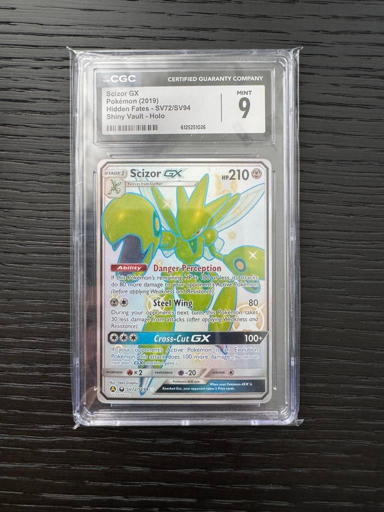 Scizor GX Shiny SV72/SV94 Hidden Fates CGC 9 NM/Mint Pokémon, Ophalen of Verzenden, Zo goed als nieuw