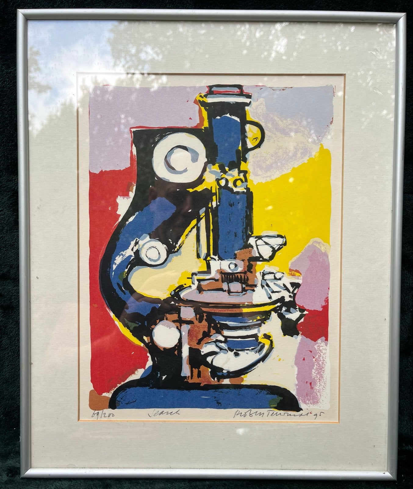 Moderne zeefdruk Microscoop van Robbert Terwindt (1995), Antiek en Kunst, Kunst | Etsen en Gravures, Verzenden, Zeefdruk, Genummerd