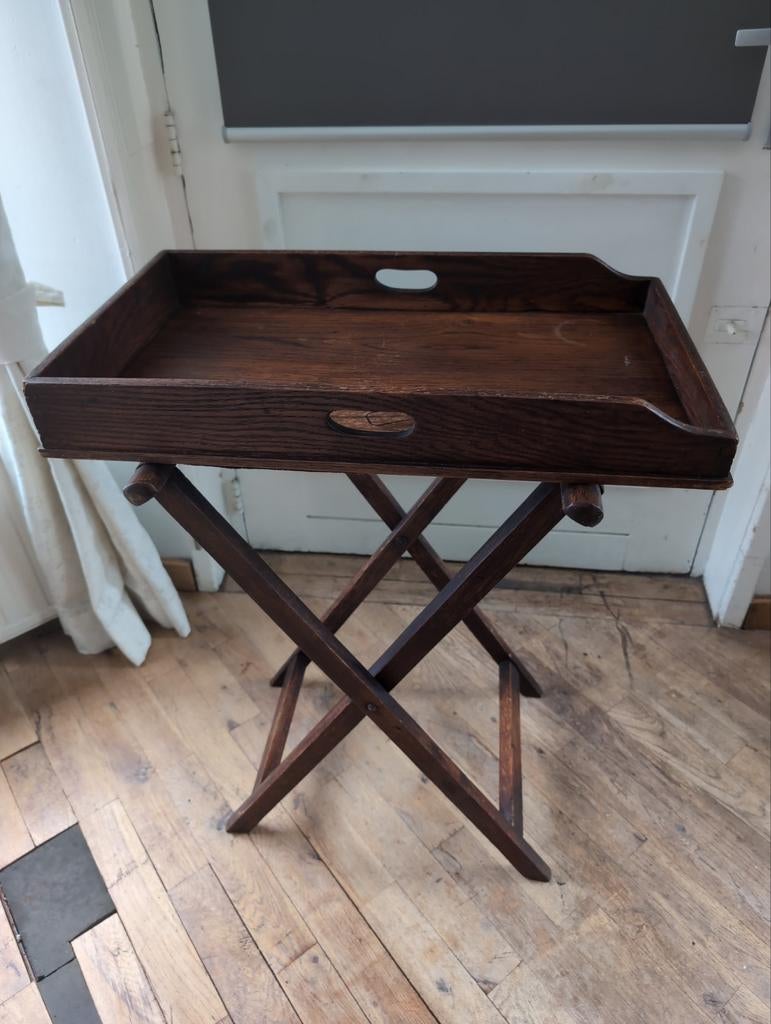 Antieke butlertray met inklapbare schraag, Antiek en Kunst, Ophalen