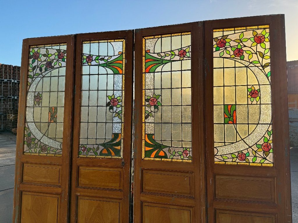 Set Jugendstil openslaande deuren met zijpanelen 245x260cm., Ophalen