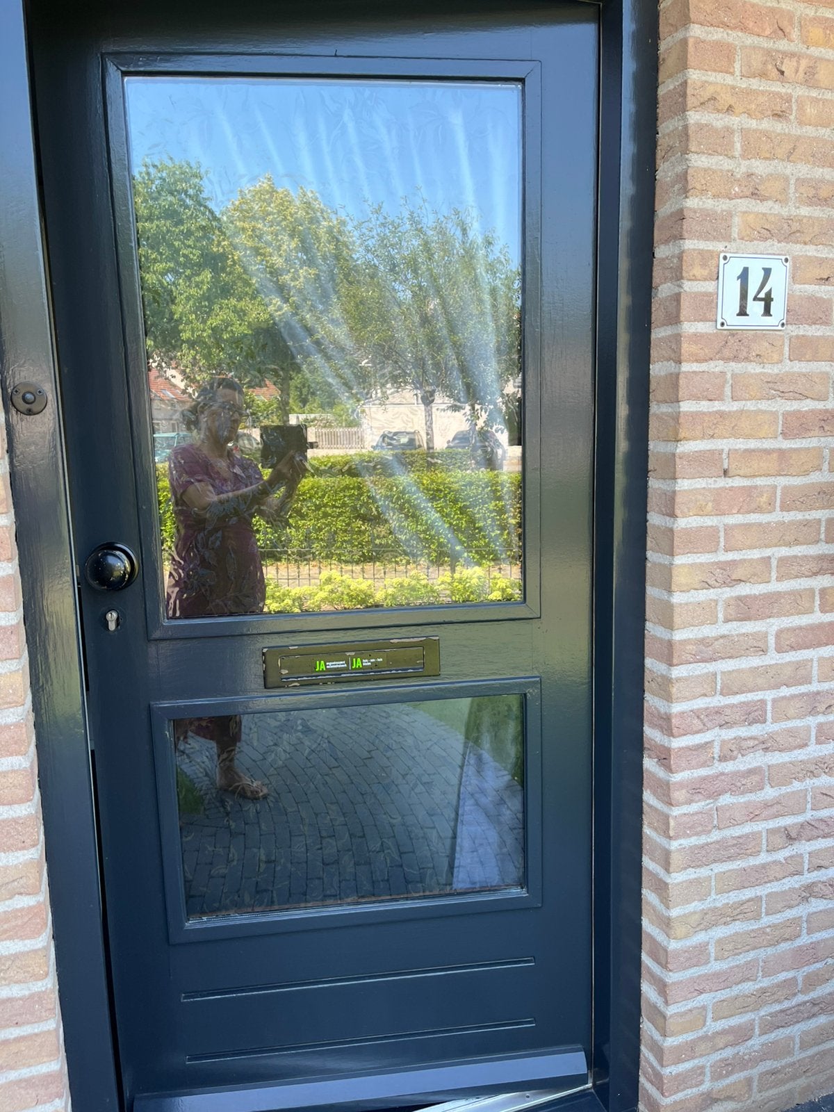 Mooie hardhouten voordeur te koop, Ophalen, 200 tot 215 cm, Glas, Buitendeur