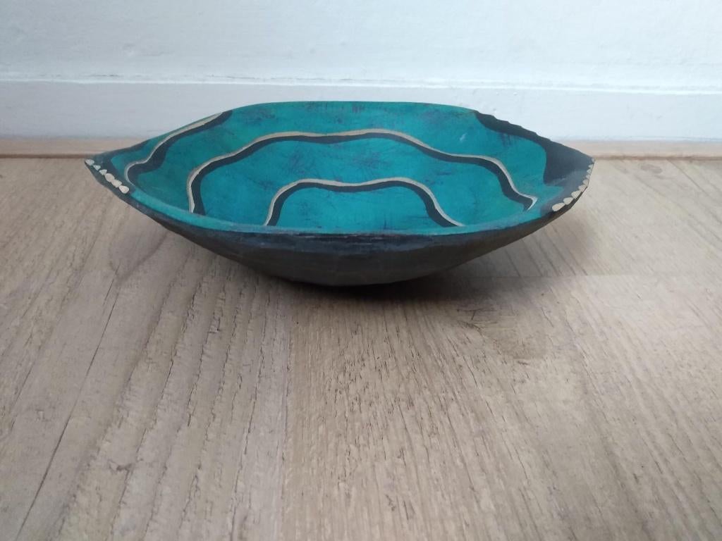 Houten schaaltje uit Zuid Afrika, turquoise, blauw, Huis en Inrichting, Woonaccessoires | Schalen en Manden, Ophalen of Verzenden