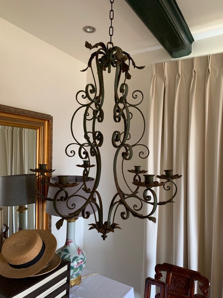 Brocante oude Franse kaarsen kroonluchter (geen elektra), Ophalen, Overige materialen