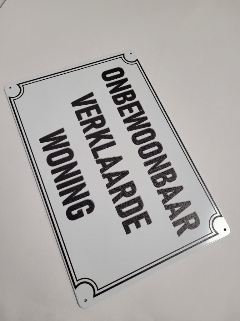 Onbewoonbaar verklaarde woning reclamebord van metaal deco, Info@deconoord.nl, Deco Noord, Nieuw, Ophalen of Verzenden