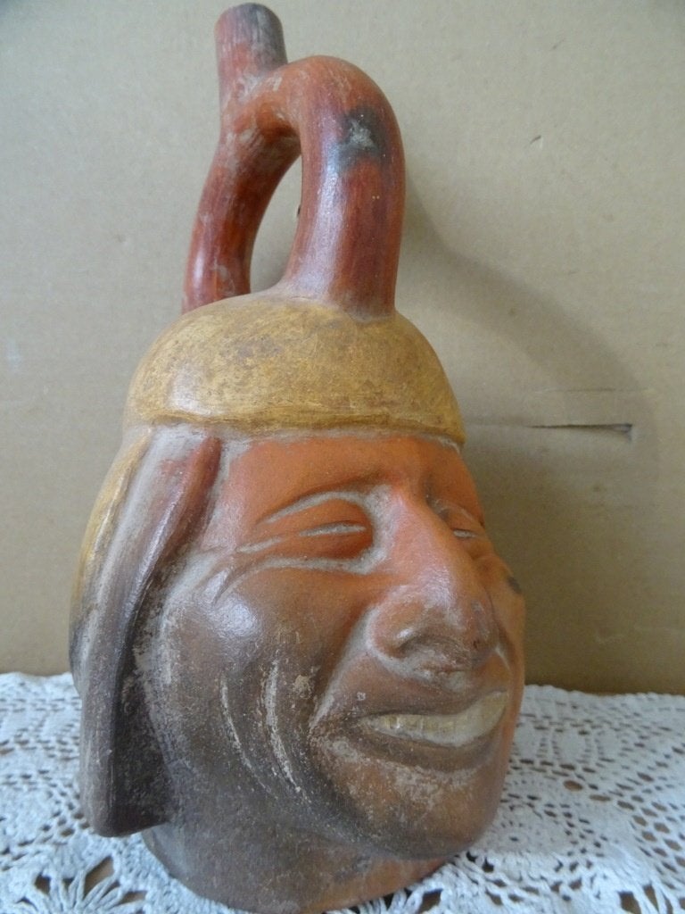 Curiosa vintage inheems aardewerk beeld Peru 25cm fles Peru
