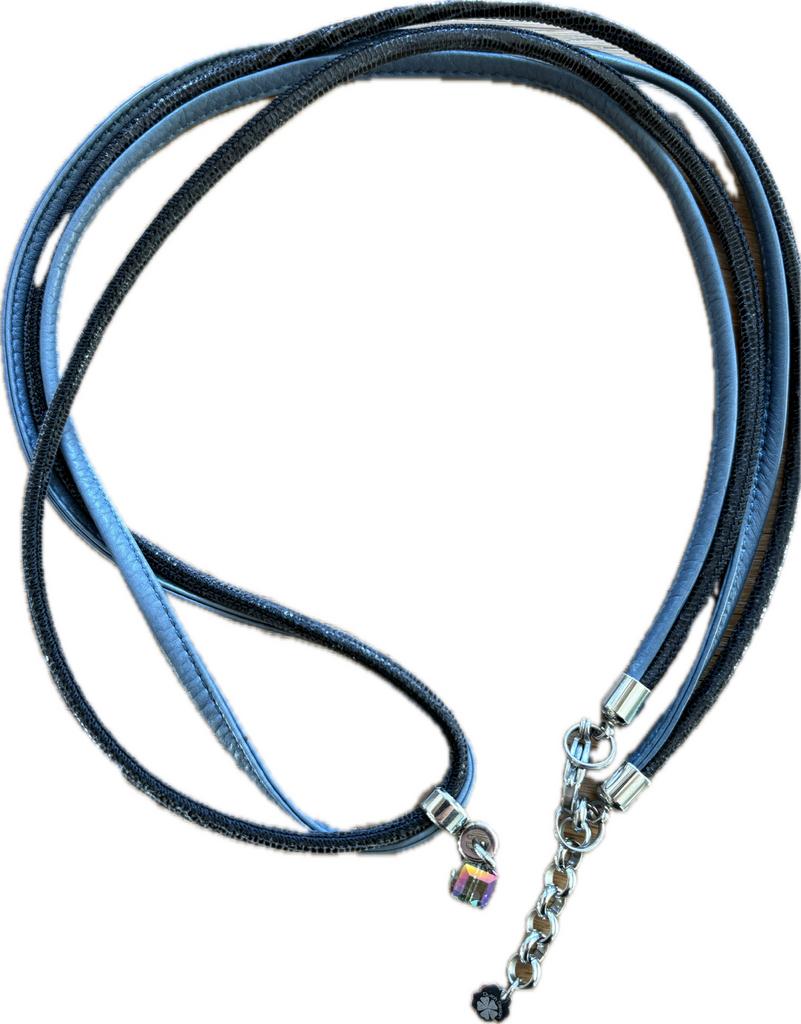 Pimps & pearls blauwe leren ketting met kristal, Met kristal, Overige materialen, Blauw, Ophalen of Verzenden