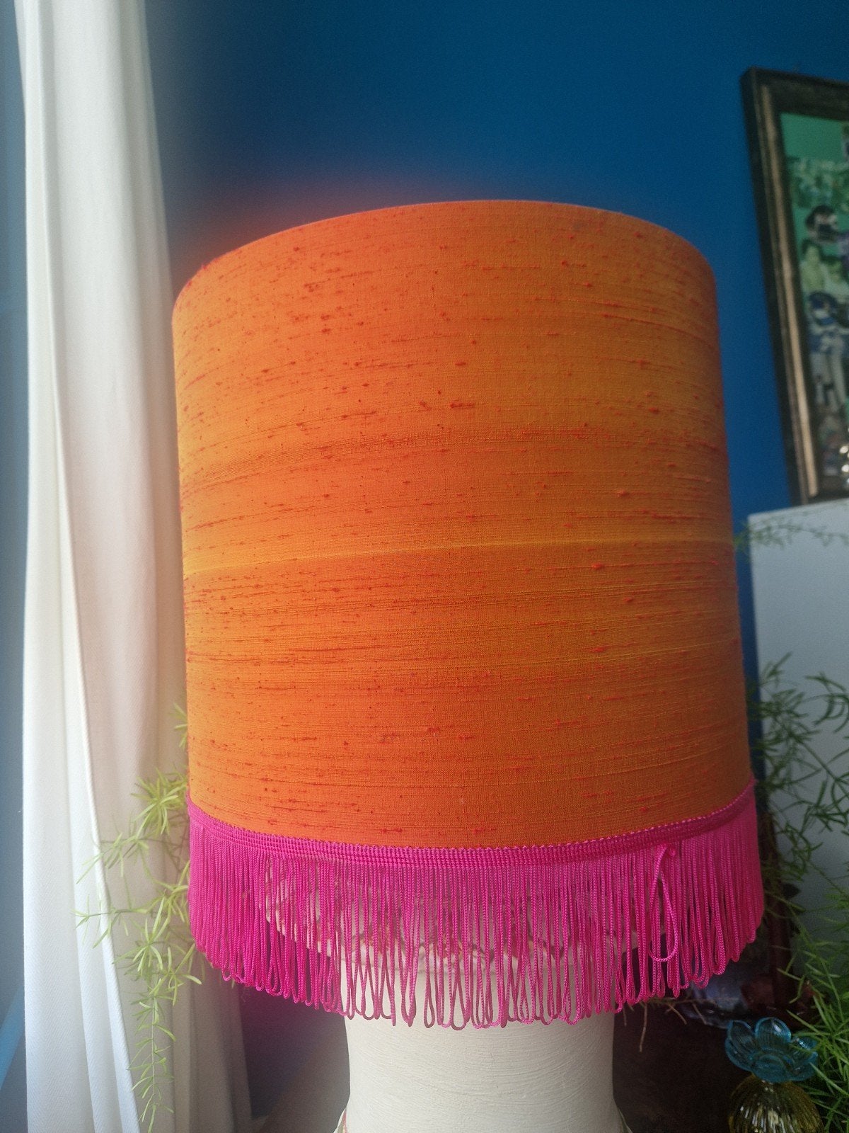 Nieuwe Oranje Lampenkap met Roze Franjes en Luipaardprint, Modern, Eclectisch, Speels, Overige kleuren, 25 tot 50 cm, Rond