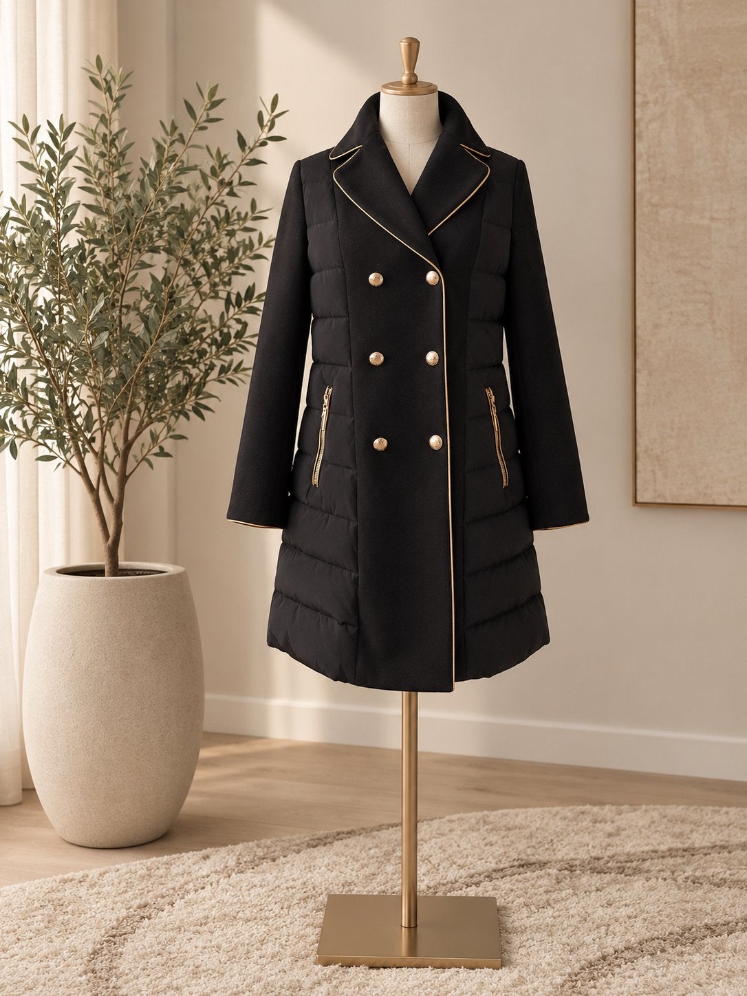 Derhy Jas Zwart met Gouden Details en Bontkraag Maat M, Kleding | Dames, Ophalen of Verzenden, Zo goed als nieuw, Maat 38/40 (M)