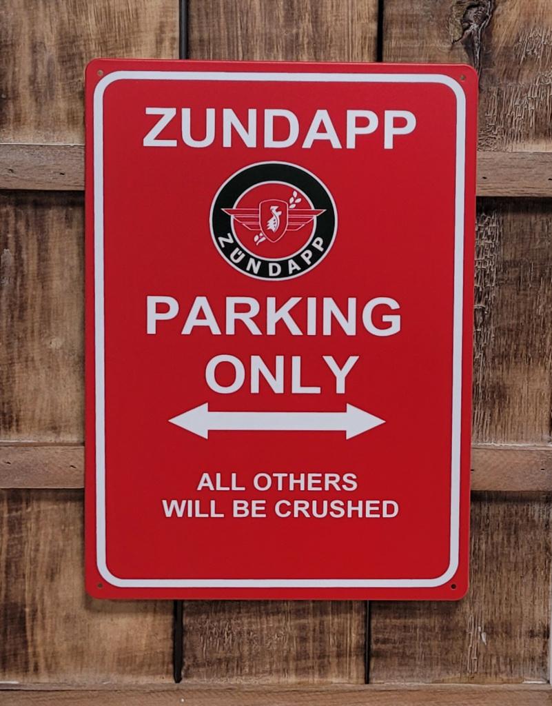 Zundapp parking only logo rood reclamebord van metaal deco, Reclamebord, Info@deconoord.nl, Deco Noord, Nieuw