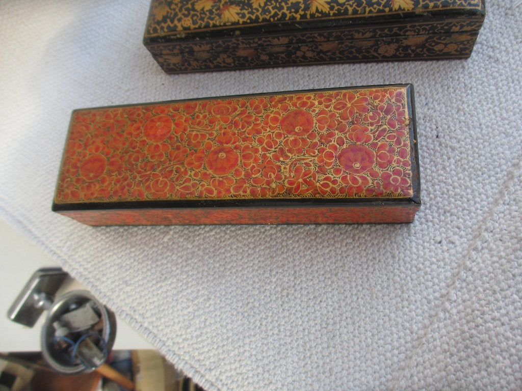 Diverse vintage papier maché /koper parelmoer / lakdoosjes, Ophalen of Verzenden