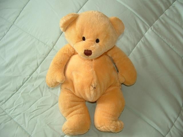 UNITOYS BEER VELOURS GEEL MET BRUIN GEBORDUURD NEUS, Kinderen en Baby's, Speelgoed | Knuffels en Pluche, Ophalen of Verzenden