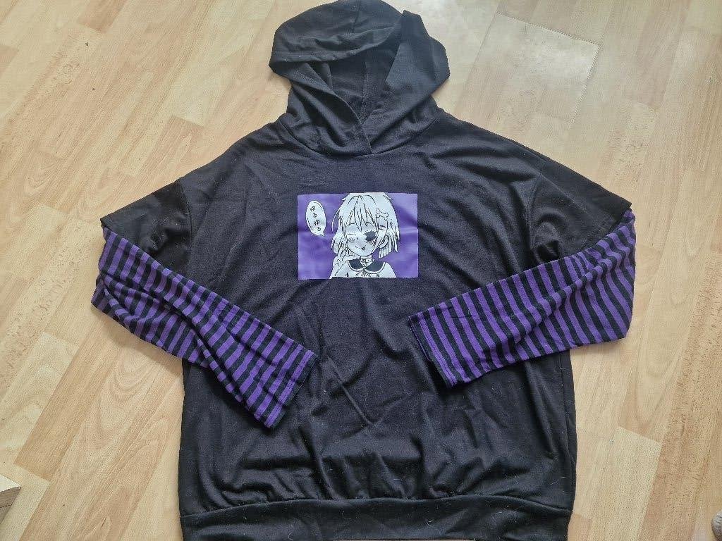 zwarte anime trui, oversized, maat L, Ophalen of Verzenden, Zo goed als nieuw, Maat 42/44 (L), Zwart