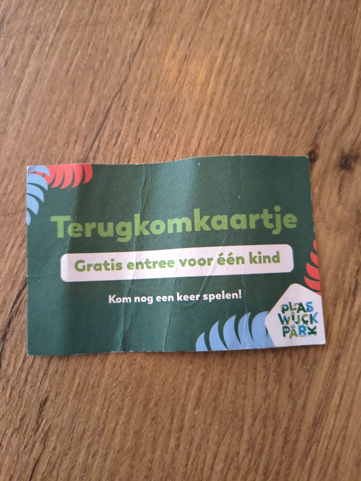 Plaswijckpark terugkomkaartje kind, Eén persoon, Ticket of Toegangskaart