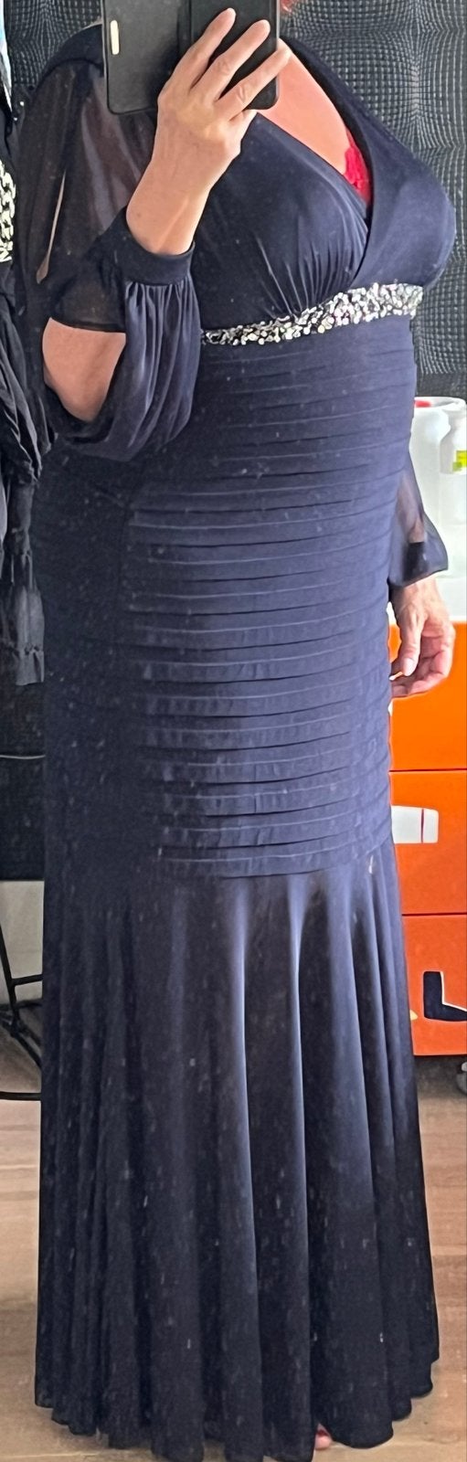 Prachtige donkerblauwe galajurk met strass - Maat 48, Blauw, Maat 46/48 (XL) of groter, Ophalen of Verzenden, Zo goed als nieuw
