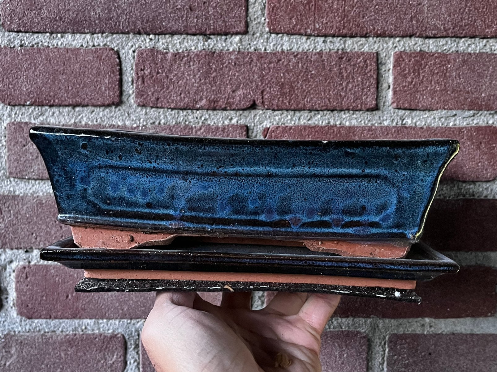 Blauwe bonsai pot, Ophalen, Rond, Zo goed als nieuw, Aardewerk