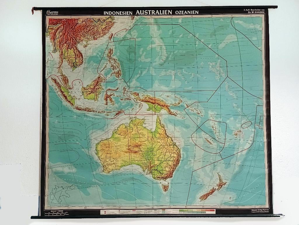 Grote landkaart schoolkaart Australië, Indonesië en Oceanië, Boeken, Atlassen en Landkaarten, Landkaart, 1800 tot 2000, Wereld