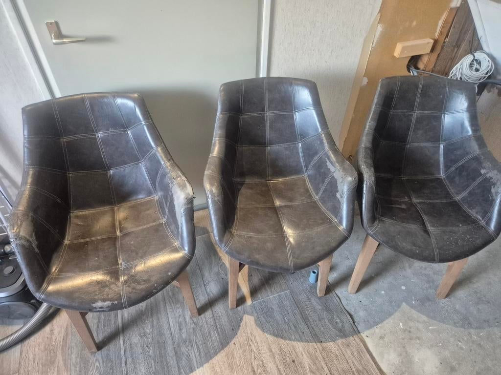 Set van 3 gebruikte stoelen - donkergrijs leer, Ophalen, Gebruikt, Drie, Leer